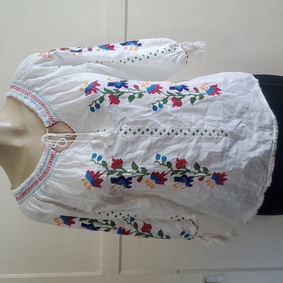 Handmade cross stitch three quarter sleeve top/ blouse size M - Picture 1 of 10